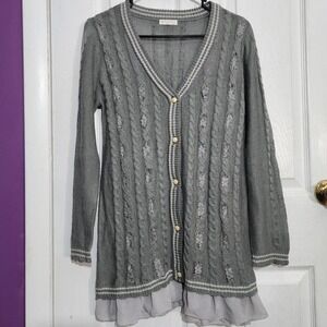 Vintage Grey Axes Femme Ruffle Cardigan
